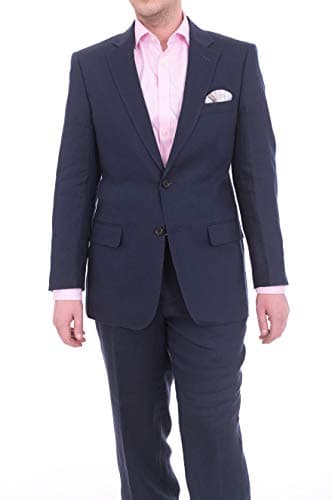 Arthur Black Men's Classic Fit Solid Navy Blue Two Button 100% Linen Suit