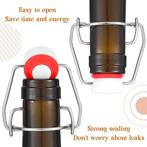 Meanplan 6 Pcs Flip Top Bottle Replacement Caps with 6 Sealing Silicone Gasket Flip Top Stopper for Glass Bottles with Grooved Mouth Swing Lids Fit 8/17.5/26/35oz Bear Bottles