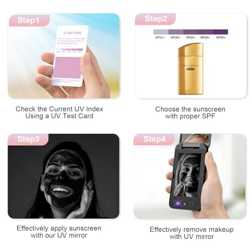 UV Camera for Sunscreen Test UV Mirror Sunscreen Camera, 4 Inch Vanity Mirror Rechargeable Compact Travel Makeup Mirror Handheld Double-Sided Pocket Mirror for Skin Protection(Dark Black)