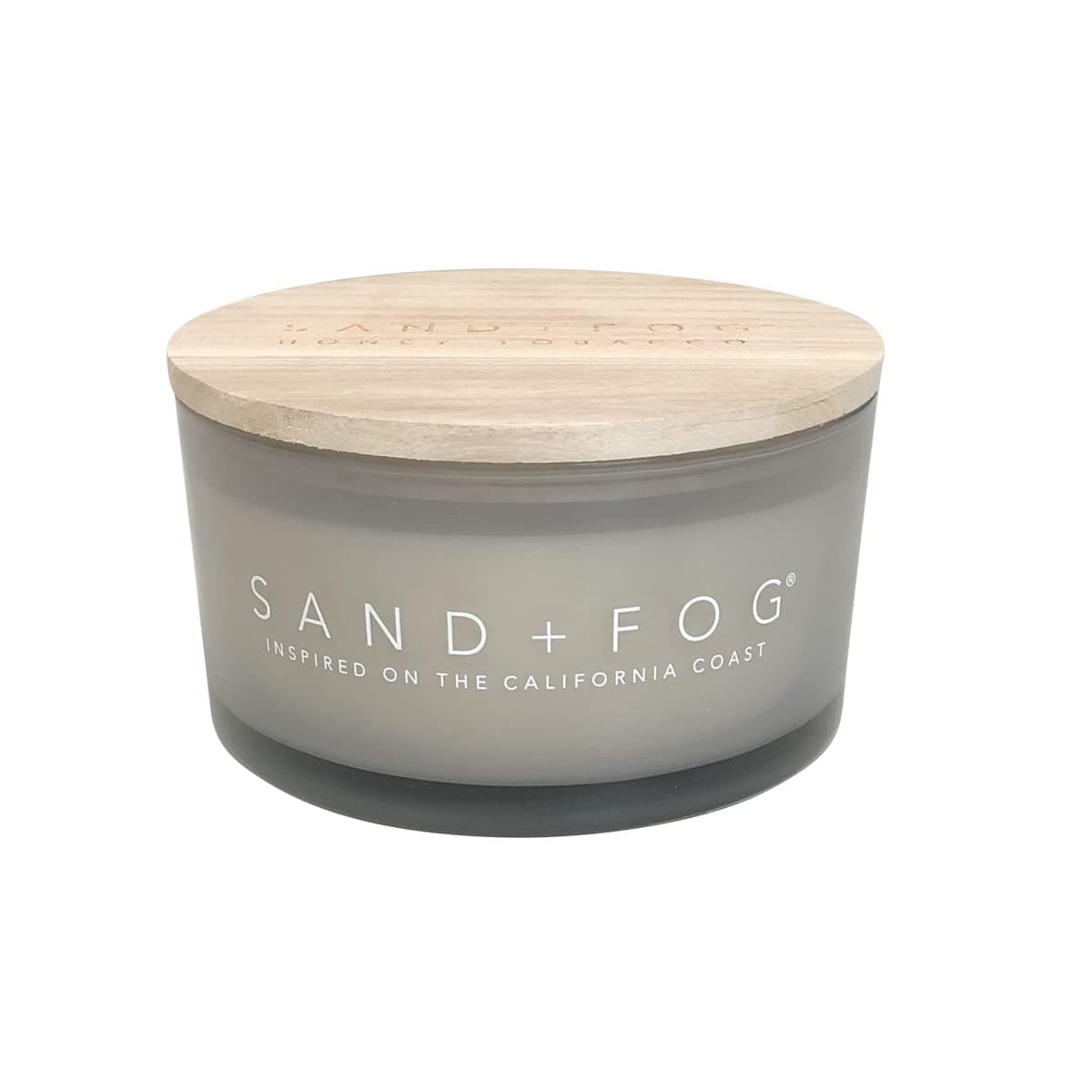 Sand + Fog Scented Candles | Honey Tobacco | Made with Essential Oils | 4 Wicks - 100% Cotton Lead-Free | 24 oz | Cocktail Table | Solid Wood lid Carved with Sand + Fog
