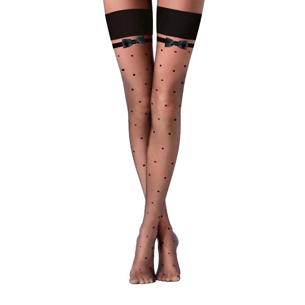 ZNLBlack Polka Dot Thigh Highs with Bowknot Sheer Over Knee Stockings Tights Pantyhose Socks Women's Lingerie Hosiery