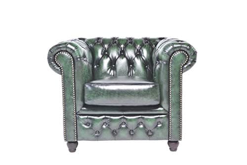 Original Chesterfield Chair - 1 Seater - Full Real Hand Washed Leather - Antique Green