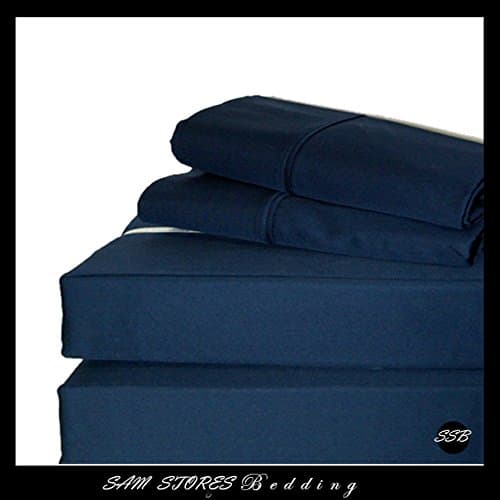 Black friday and Cyber Monday Deals-Luxurious Collection 4 Piece Attached with Fitted Sheet Waterbed Sheet Set 1500 Thread Count Super Single 100% Egyptian Quality Navy Blue Solid by Sam Stores