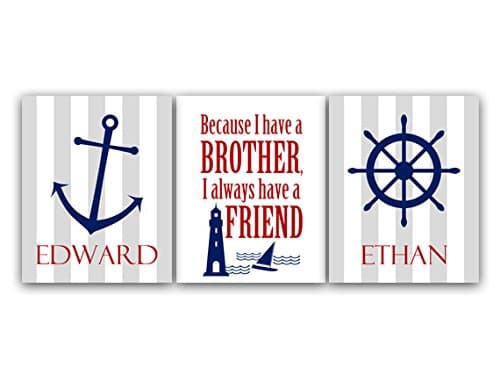 UNFRAMED Prints (Choose Your Sizes) - Boys Nautical Room Decor, Brothers Wall Art, Brothers Quote, Personalized Kids Wall Art, Kids Name Art, Twin Boys Wall Art - KIDS78