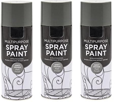 3 x 400ml Multi Purpose Spray Paint Aerosol Wood Metal Brick - Grey Primer by Leap Horse