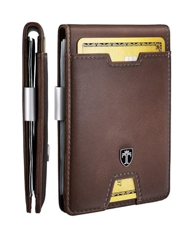 TRAVANDO Men's Faux Leather Slim RFID Blocking Mini Wallet with Gift Box (Brown)