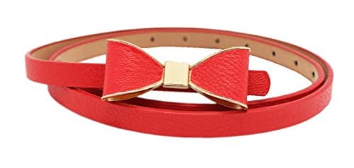FAD Candy Synthetic Leather Women Skinny Butterfly Bow Waist Belt Waistband Red