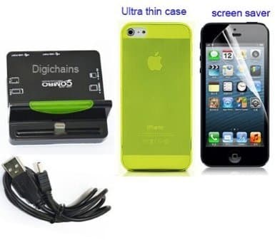 DigiChains Ultrathin Transparent TPU Cover + screen protector + SD / TF / MS/ M2 Card reader / 2 Ports HUB Dock Charger for iPhone 5 & 5S & 5C / iPod touch 5 / iPad mini / mini 2 Retina