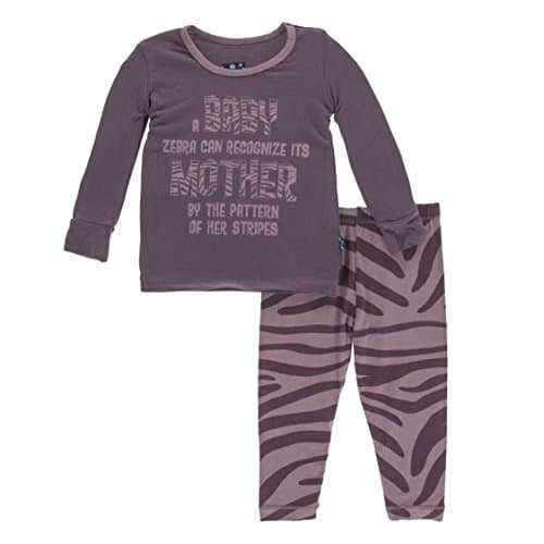 KicKee Pants Little Girls Print Print Long Sleeve Pajama Set, Elderberry Zebra Print, 3T