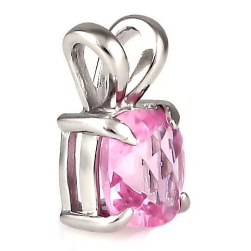 Preslie: 3.25ct Cushion-cut Simulated Pink Sapphire Solitaire Pendant 925 Sterling Silver, 0006