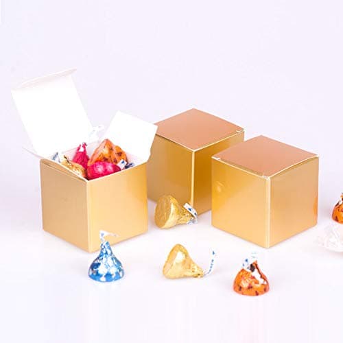 Candy Box small Gold Gift box 2 x 2 x 2 inch,Square paper treat box Party Favor Box for Wedding,Bridal Shower,Birthday,Baby Shower,Anniversary,holiday celebration party supplies decorations,50pcs