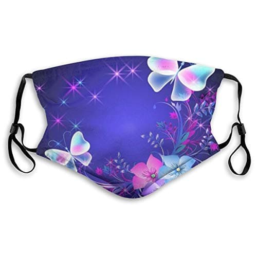 Xingcnn Dust Mouth Mask, Beauty Butterfly Printed Reusable Breathable Dust-Proof Safety Mouth Masks with Replaceable Filter (One Mask + 3 Filters) with Adjustable Ear Loops for Men Women