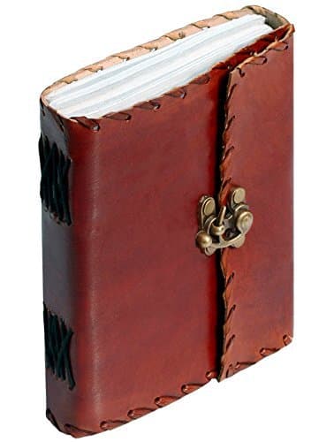 SouvNear 5 x 6 Olde Worlde Genuine Leather Poetry Journal - Poet's Pocket Notebook / Sketchbook/Scrapbook/ Travel Diary with Handmade Paper - Brown Leather Cover with Latch Closure