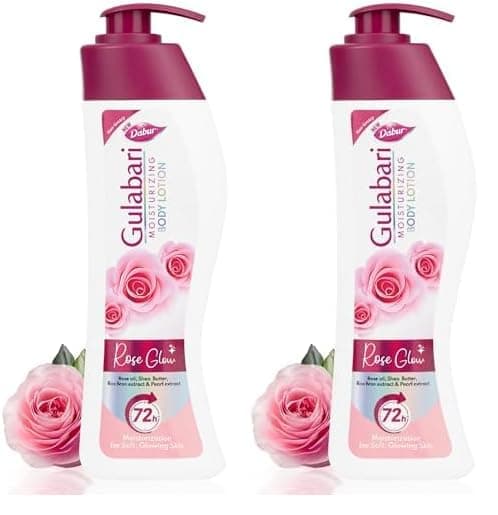 Dabur Gulabari Moisturizing Body Lotion - 400ml For Dry & Dull Skin, Made with 100% Organic Rose Oil, Dermatologically Tested and Paraben Free (Pack of 2)
