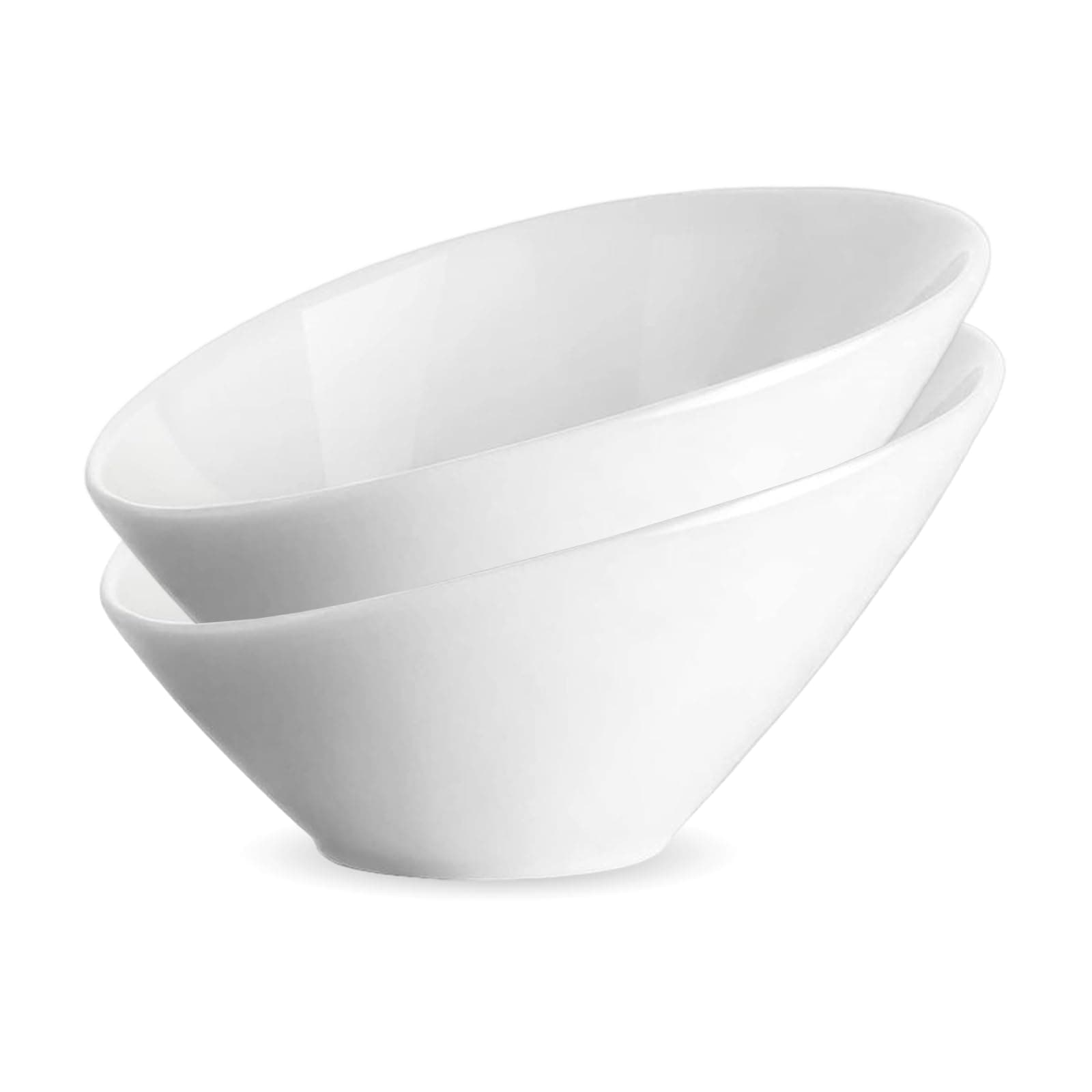 White Angled Serving Bowls – 26 OZ Porcelain Salad Bowls for Pasta, Soup, Rice, Fruit, Cereal - Elegant Angled Design for Home & Restaurant Use, Dishwasher & Microwave Safe Set of 2