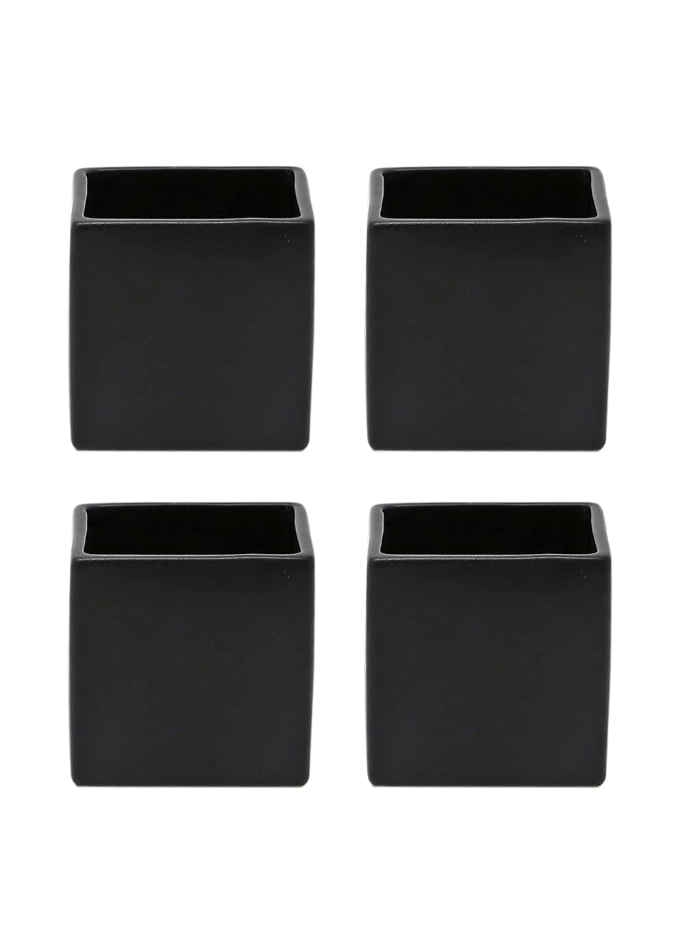 Serene Spaces Living Set of 4 Cube Black Vases – Modern Matte Black Square Cube Ceramic Vases for Centerpieces, Home Office Décor, Event Accents, and More – 3” SQ x 3” H