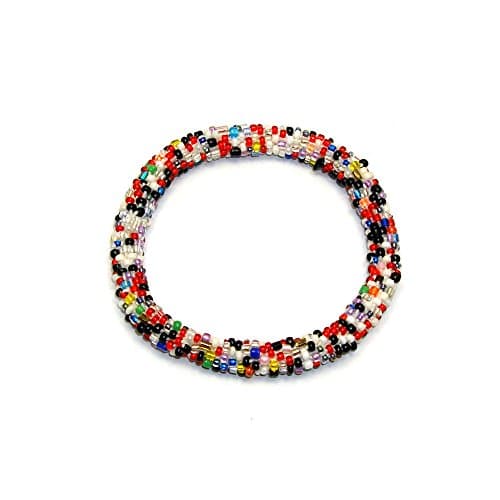 Roll On Hand Crocheted Glass Beads Seed Beads - Rollon Bracelet in Multicolor - White