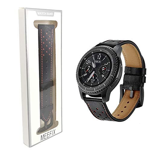 Leather Watch Band Bracelet Strap Wristband For Samsung Galaxy Smart Watch Gear S3 Frontier Classic 22mm (Black)