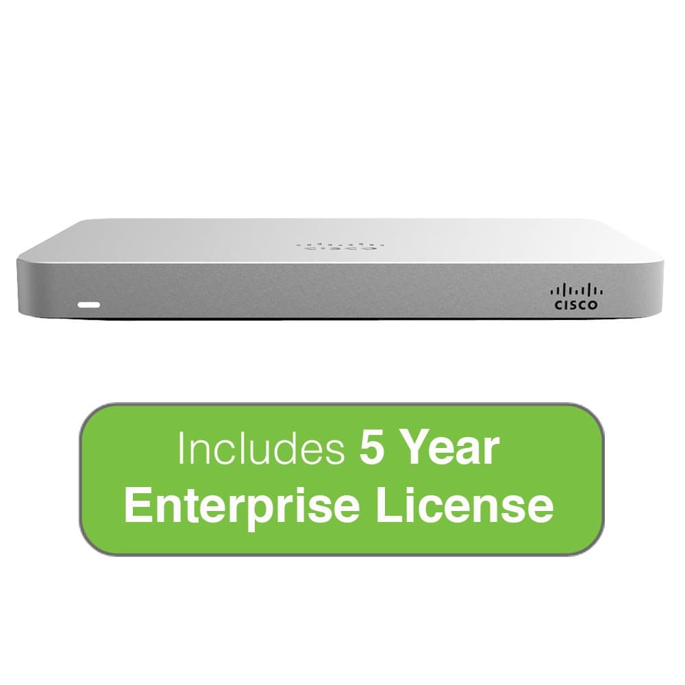 Cisco Meraki MX64 Small Branch Security Appliance Bundle, 200Mbps FW, 5xGbE Ports - Includes 5 Years Enterprise License