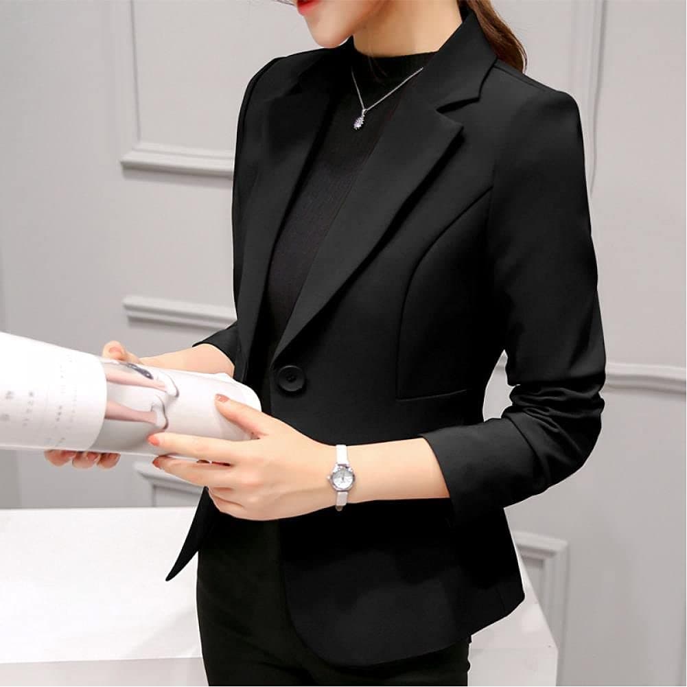JFYZLT Ladies Office Work Slim Fit Blazer with Pocket - Black, M