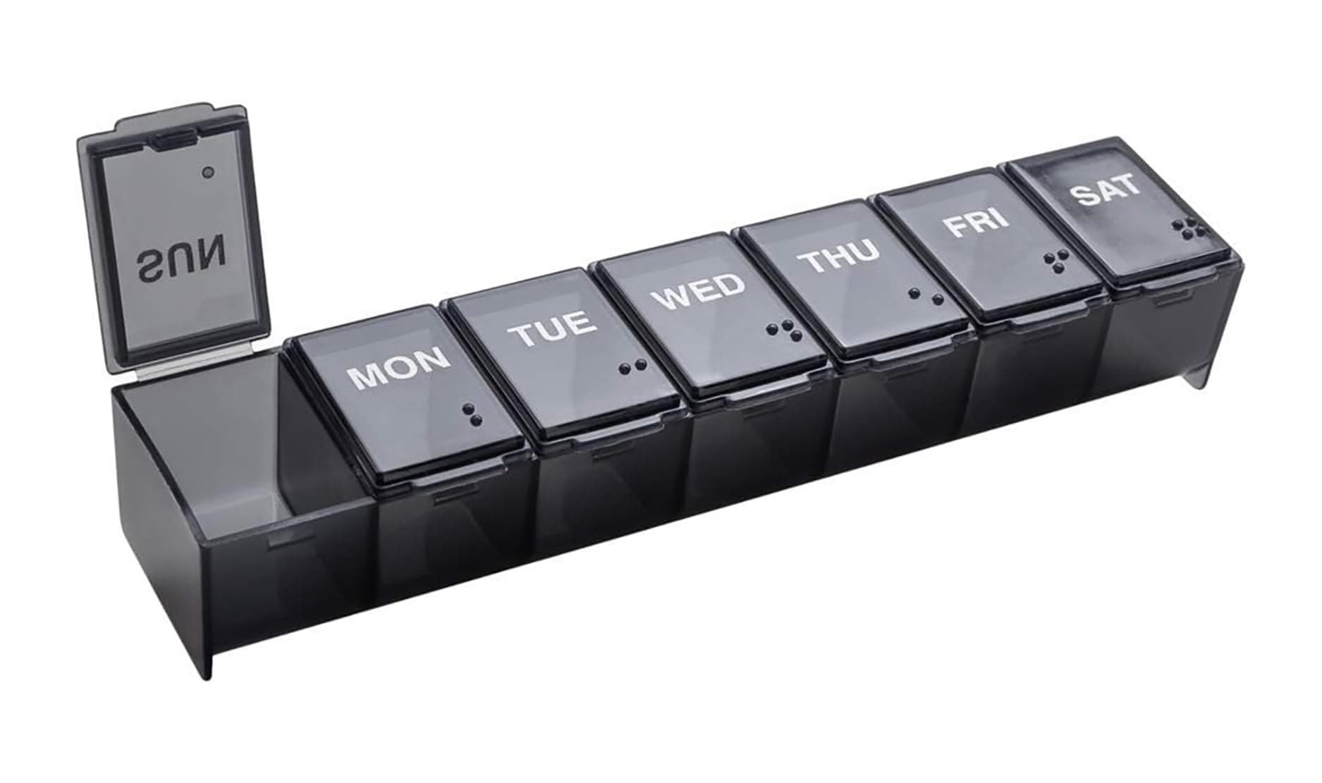 EZY DOSE Weekly (7-Day) Daily Pill Case, Medicine Planner, Vitamin Organizer, Supplement Container, Convenient and Easy to Use, Large Compartments, Travel Friendly, Black, Made in the USA, BPA Free