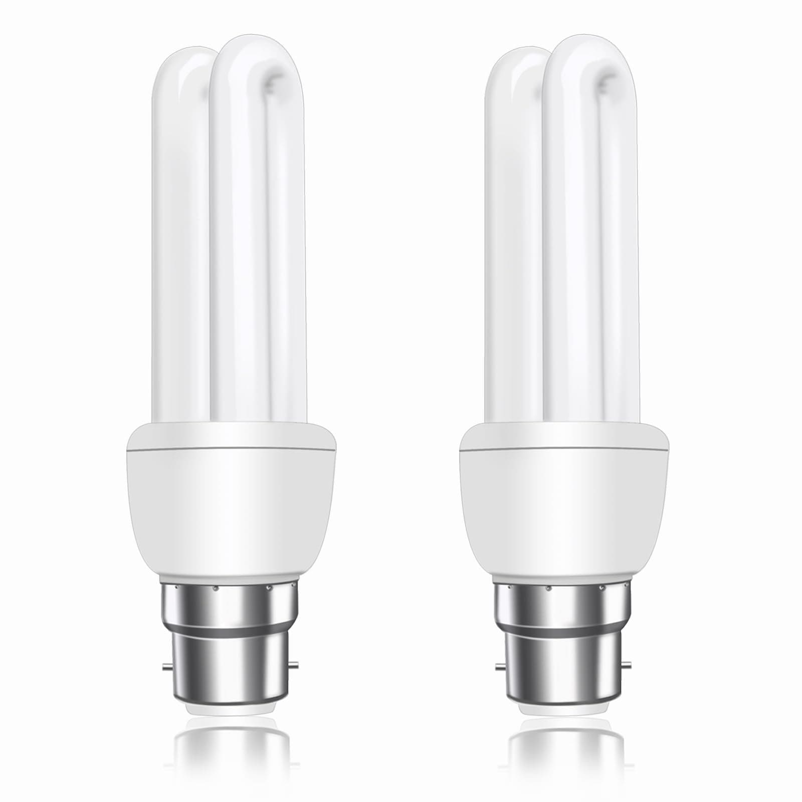 B22 Energy Saving Bulb 11W, Warm White 2700k, B22d Bayonet Cap, 2U CFL Low Energy Light Bulbs, BC Compact Fluorescent Stick Bulbs, AC 220V, not dimmable, 2pcs