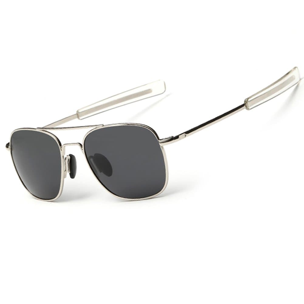 WELUK Retro Polarized Sunglasses Aviator Sun Glasses for Men (As Picture, Silver White Frame Black Grey Lens)