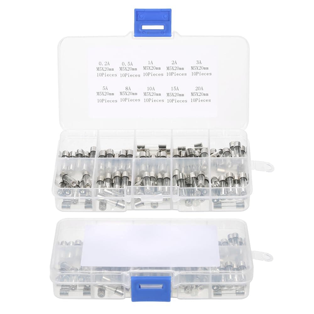 Eacam 100pcs 5x20mm Fast-blow Glass Tube Fuses Assorted Kit Amp 0.2A 0.5A 1A 2A 3A 5A 8A 10A 15A 20A