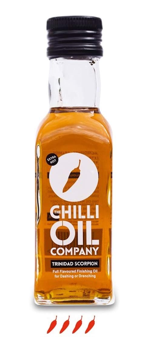 Trinidad Scorpion Chilli Oil, 125ml - Hot Sauce with Spanish Extra Virgin Olive Oil & Taiwanese Trinidad Scorpion Chillies - Spicy Sauce Seasoning for Cooking & More by The Chilli Oil Company