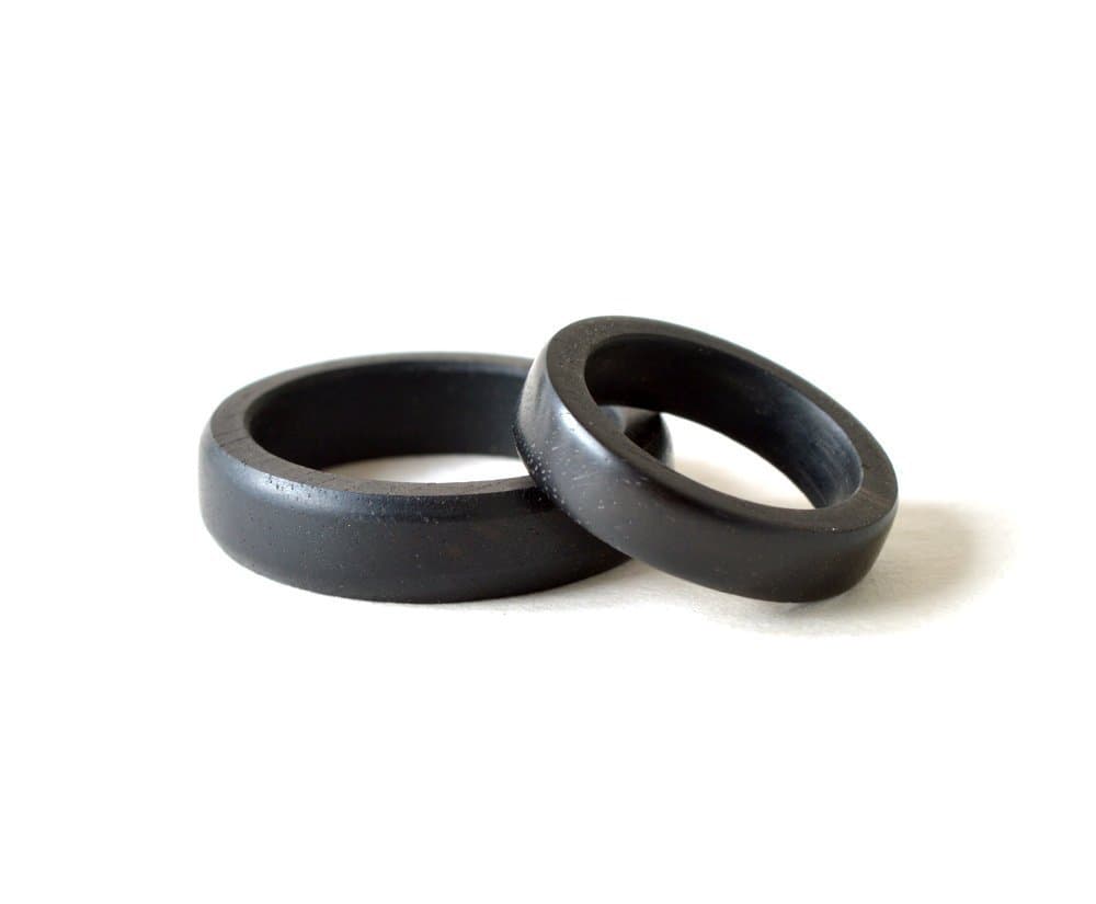 Black Ring Set, His and Her Rings, Ebony Ring Set, Wood Wedding Rings, Wood Rings Set, Black Wedding Bands, Black Rings, Ebony Rings, Minimalist Ring