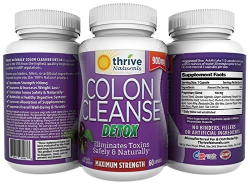Colon Cleanse Detox 900mg Maximum Strength * Eliminates Toxins Safely & Naturally * Improves & Increases Weight Loss * Helps Decrease Bloating * Supports & Maintains a Healthy Digestive System * Increases Absorption of Supplements * Improves Overall Well-Being & Health * 100% pure and natural ingredients * No synthetic fillers or binders *No Gluten * No animal by-products * Veggie Capules * Made in USA (1 Bottle)
