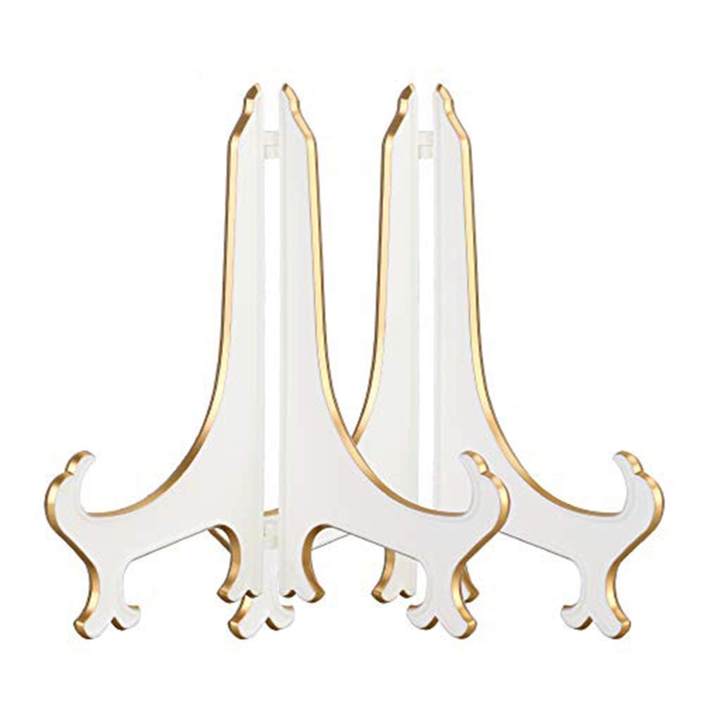 Artliving 10" Decorative Plate Stand Holder Plastic Picture Easel Display Stand Picture Frame Stand White Gold (2 Pack)