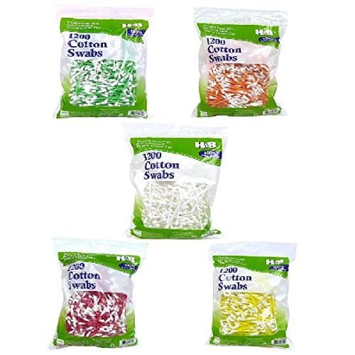 Cotton Swabs Bulk- 1200 100% Pure Cotton Swabs (Pack of 2), Total 2400 Soft Cotton Swabs (Colors May Vary) Value Pack Deal