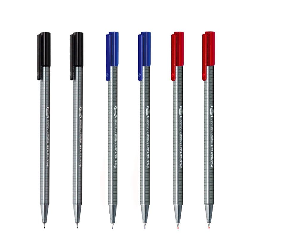 Triplus Fineliner 0.3mm - Pack of Six (2 Black & 2 Red & 2 Blue)
