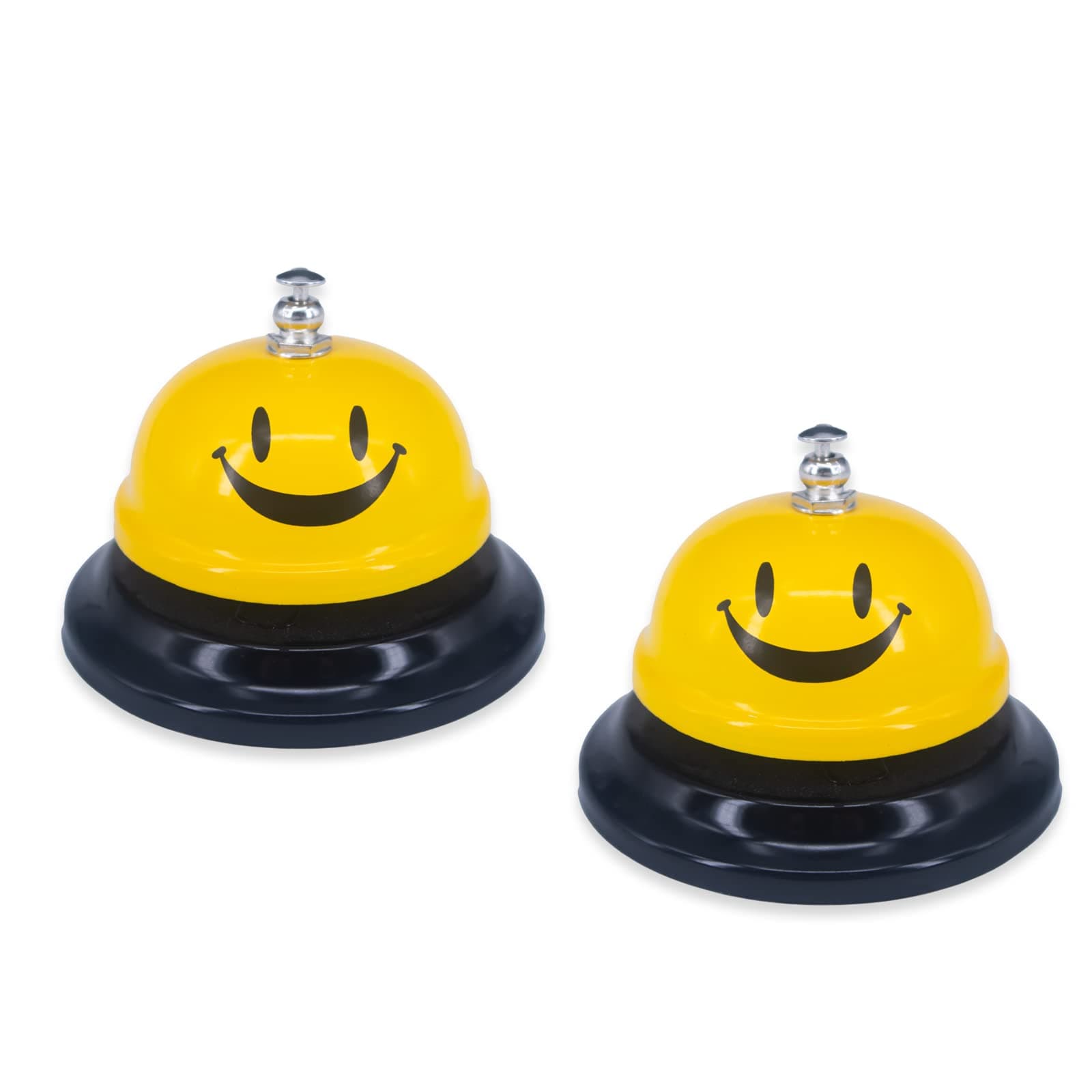 2 Pack Call Bell, 3.35" Diameter Metal Bell, Service Bell for Desk, Hotels, School, Restaurant, Smile Yellow