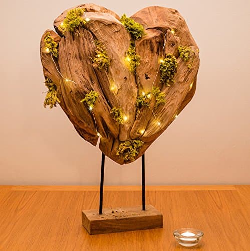 The Urban Botanist Grande Wooden Heart Moss Art Stand (Large Moss Art Heart Stand with LED lights)