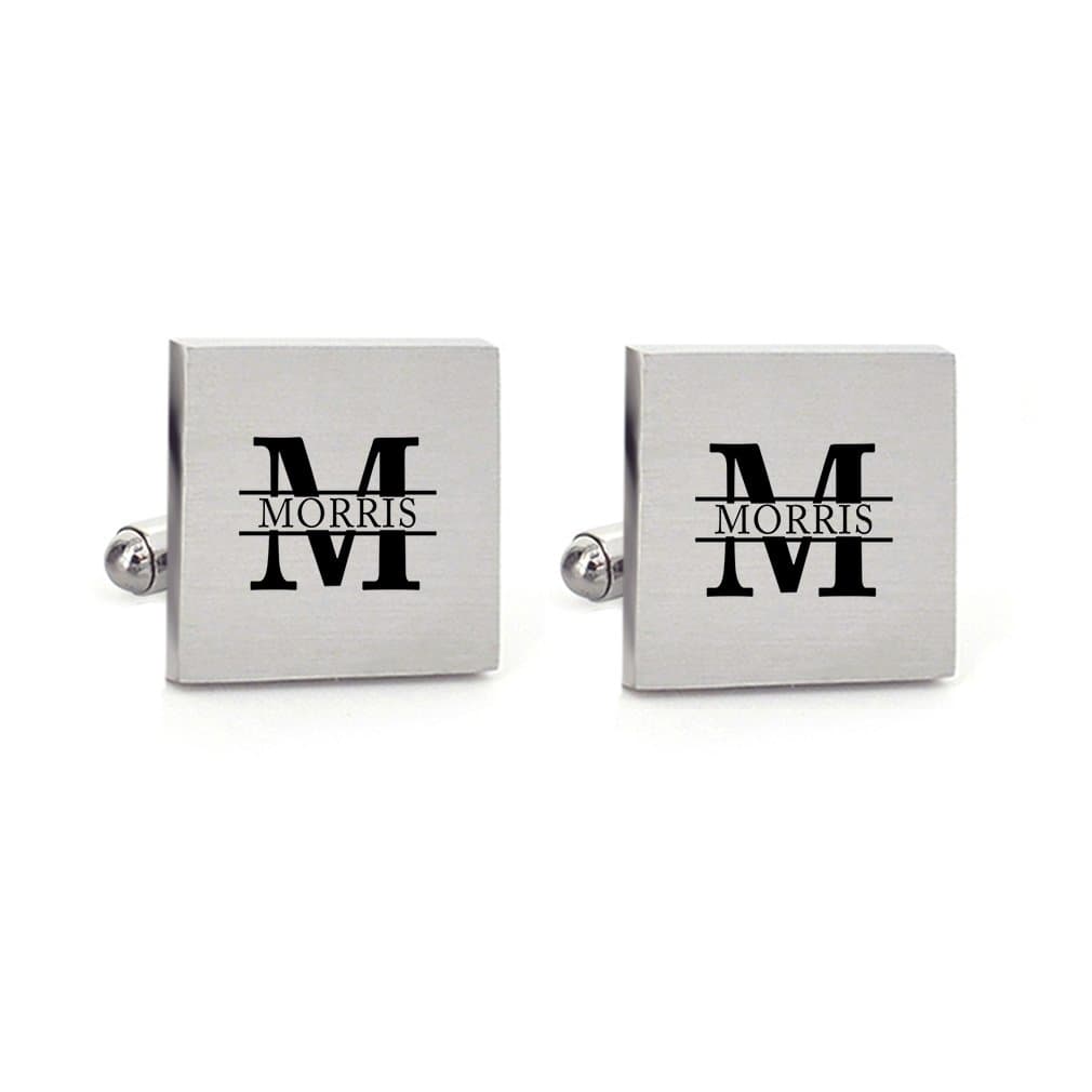 MUEEU Engraved Cufflinks Tie Clip Personalised Name Big Initials Handmade Groom Wedding Cuff Links