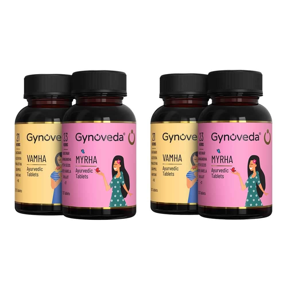 Gynoveda PCOS PCOD Ayurvedic Supplements For Women. Relief From For Delayed Irregular Periods & PCOS Symptoms. 44 Premium Herbs. 2 months, 4 Medicine Bottles, 480 Tablets, 480gm