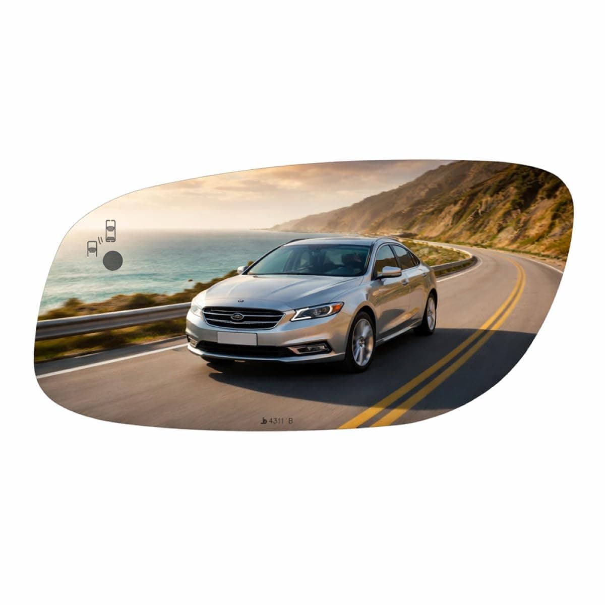 4311B Flat Driver Side View Non-Heated Mirror Glass with Blind Spot, OEM# DG1Z17K707B/AG1Z17K707DD, Fits Ford Taurus, Police Interceptor Sedan, Special Service Police Sedan, EC Fit Over