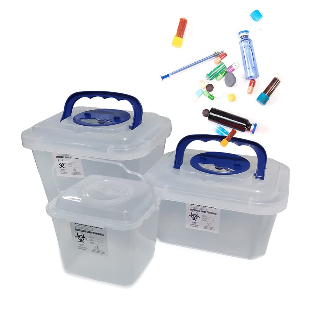 PENTAMED Sharps Containers | Biohazard Needle and Syringe Disposal | Glass Waste and Metallic Implants | Bio-Medical Sharps Container Puncture Proof Box (5.5, 2)