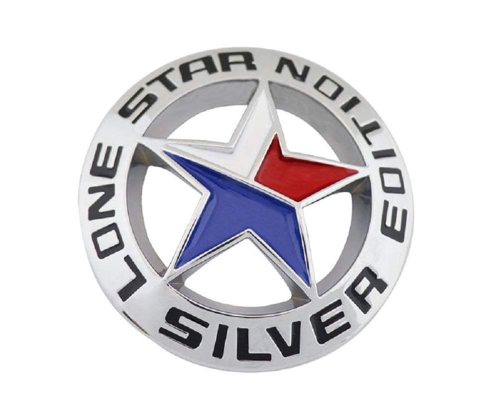 Muzzys Lone Star Silver Edition Texas Emblem Decal Longhorn Badge Universal Stick On FITS Chevy Silverado Suburban Tahoe GMC Sierra Ford F150 Ranger F-150 Dodge Ram Nissan Titan Car Auto Truck
