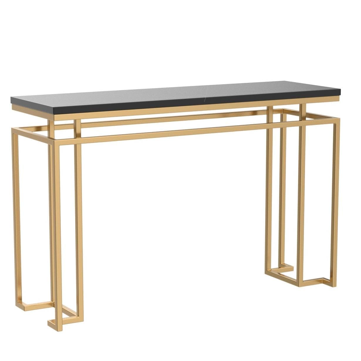 Priti Engineered Wood Console Table | End Table Side Table Console Table for Living Room Hall Bedroom Office | Multipurpose Table for Home Decor (Color: Black Plank with Golden Frame)