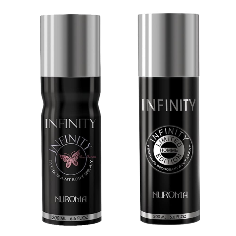 Nuroma Infinity Limited Edition Pour Homme And Infinity Pour Femme Deodorant Body Spray, Combo of 2, 200ml. Each