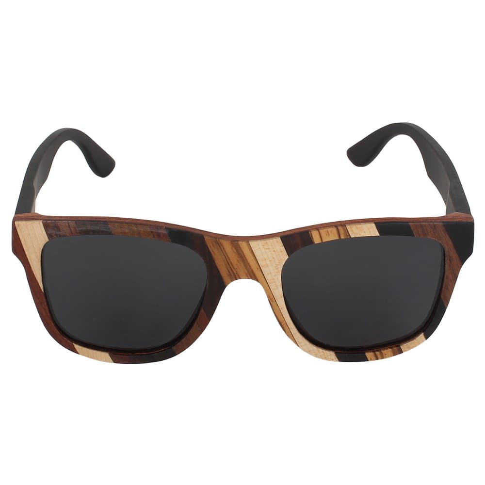 Caprio Black & Brown Wooden Frame Patterned Unisex Square Sunglasses