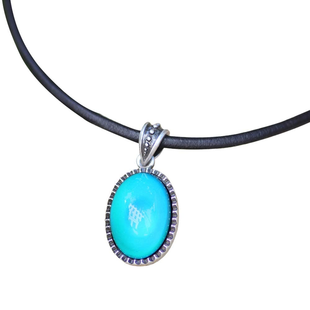 MOJO JEWELRYMagic Color Change Mood Stone in Antique Sterling Silver Finish Classic Oval Pendant Leather Necklace Mood Necklace…