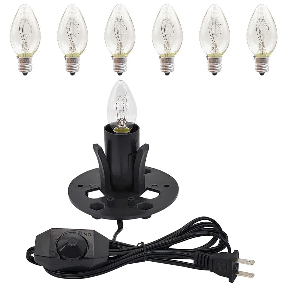 New Orange Heart Himalayan Salt Lamp Cord with Dimmer Switch and Bulbs, 6FT Original Replacement Cord with Base Assembly 3.35 Inches, 6-Pack 15 Watt E12 Halogen Salt Lamp Bulbs for Salt Rock Lamp