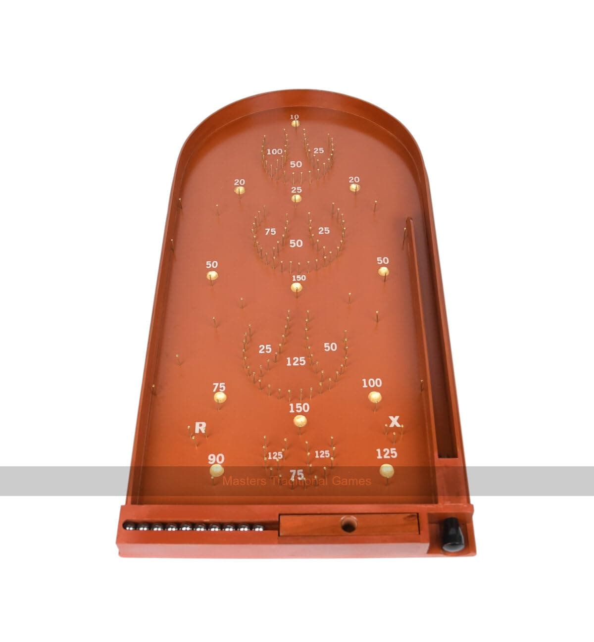 Masters Classic Pin Bagatelle Game - Full Size Premium Quality Wooden Bagatelle With Spring Plunger and Brass Pins - Traditional tabletop game