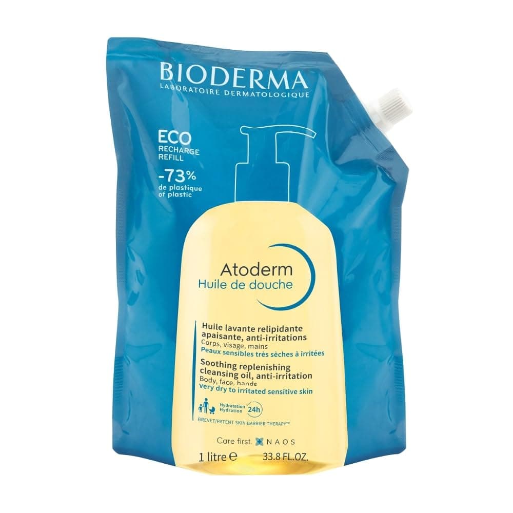 Bioderma Atoderm Shower Oil, Cleansing Oil Refill Format for Face and Body, Nourishing for Dry to Atopic Sensitive Skin, Softer and Smoother Skin for the Whole Family, 33.8 Fl Oz