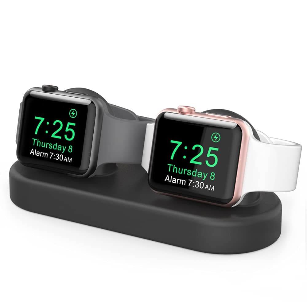 Delidigi Dual Charger Stand Holder Compatible with Apple Watch Ultra 3/2/1, SE 3/2/1, Series 11 10 9 8 7 6 5 4 3 2 1 (49/46/45/44/42/41/40/38mm) Silicone Double iWatch Charging Stand