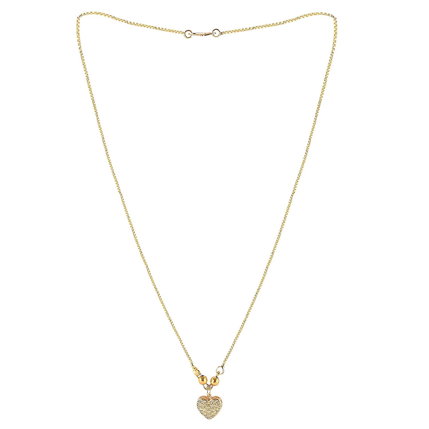 Brado JewelleryMicro Gold Plated Beautiful American Diamond Heart Shape Necklace Golden Chain Pendant for Women and Girls
